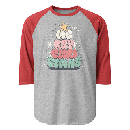 [ID: 233-G334] Cartoony Christmas Tree Unisex 3/4 Sleeve Raglan Shirt