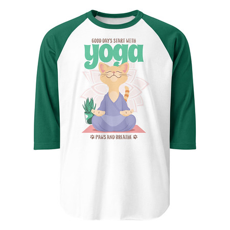 [ID: 233-G339] Cat Yoga - Cute Meditation Unisex 3/4 Sleeve Raglan Shirt