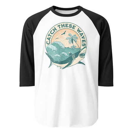 [ID: 233-G345] Catch These Waves Shark  Unisex 3/4 Sleeve Raglan Shirt