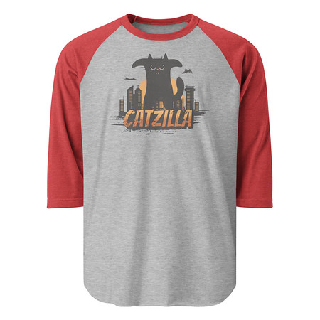 [ID: 233-G350] Catzilla - Funny Comic Animal Unisex 3/4 Sleeve Raglan Shirt