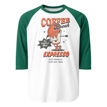 [ID: 233-G394] Coffee Break Cartoon Retro 90s  Unisex 3/4 Sleeve Raglan Shirt