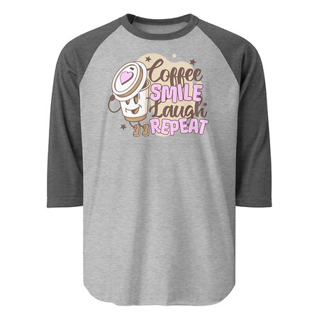 [ID: 233-G402] Coffee is Happiness - Retro Cartoon Mascot Unisex 3/4 Sleeve Raglan Shirt
