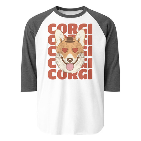 [ID: 233-G421] Corgi Loves - Cute Dog Unisex 3/4 Sleeve Raglan Shirt