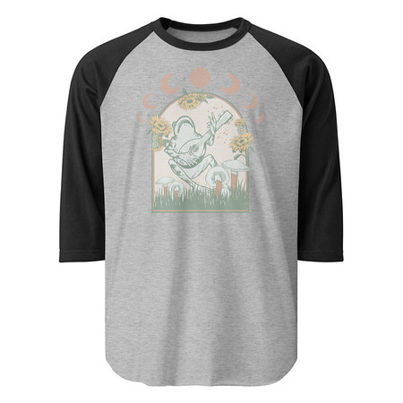 [ID: 233-G426] Cottagecore Frog Botanical Unisex 3/4 Sleeve Raglan Shirt
