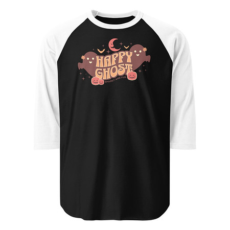 [ID: 233-G452] Cute Happy Ghost Unisex 3/4 Sleeve Raglan Shirt