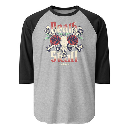 [ID: 233-G482] Death Skull - Flower Unisex 3/4 Sleeve Raglan Shirt