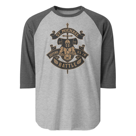 [ID: 233-G484] Defend us in battle - Knight with sword Unisex 3/4 Sleeve Raglan Shirt