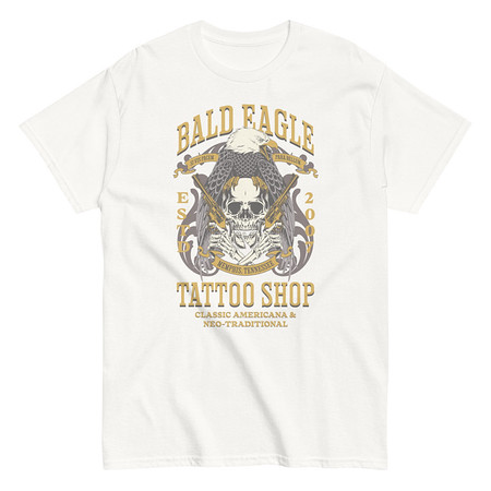 [ID: 438-G133] Bald Eagle Tattoo Shop - Skeleton Unisex Classic Tee