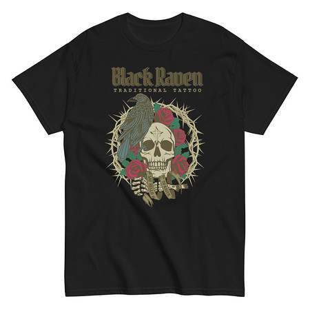 [ID: 438-G229] Black Raven Tattoo - Skull & Thorns Unisex Classic Tee