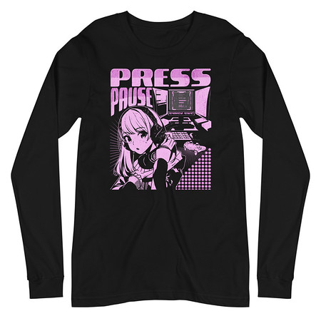 [ID: 356-G4] 'Press Pause' Anime Gaming Unisex Long Sleeve Tee