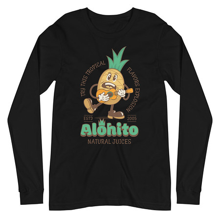 [ID: 356-G54] Alohito Natural Juices - Pineapple Mascot Unisex Long Sleeve Tee