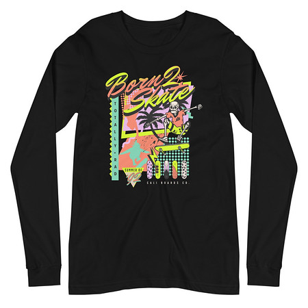 [ID: 356-G256] Born 2 Skate - Retro Skeleton Unisex Long Sleeve Tee