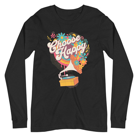 [ID: 356-G370] Choose Happy - Retro Music Unisex Long Sleeve Tee