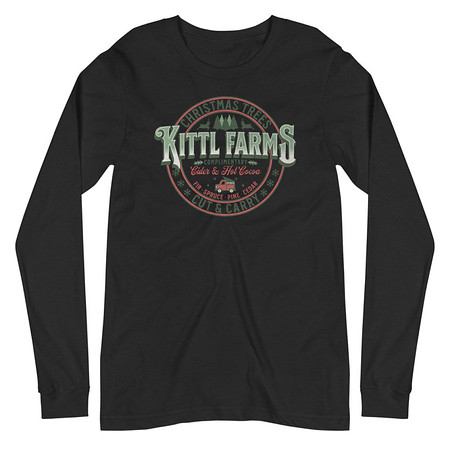 [ID: 356-G376] Christmas Tree Farm - Vintage Holiday Badge Unisex Long Sleeve Tee