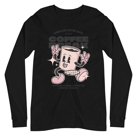 [ID: 356-G395] Coffee Break Mascot Unisex Long Sleeve Tee