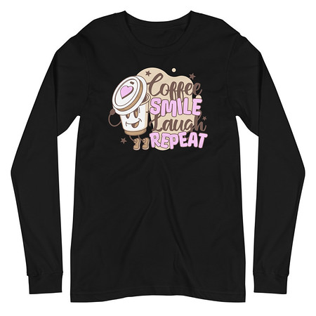 [ID: 356-G402] Coffee is Happiness - Retro Cartoon Mascot Unisex Long Sleeve Tee