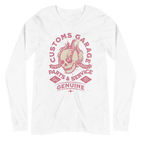 [ID: 356-G447] Customs Garage - Flaming Skull Unisex Long Sleeve Tee