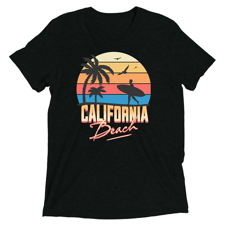 [ID: 162-G312] California Beach - Retro Surf Unisex Tri-Blend T-Shirt