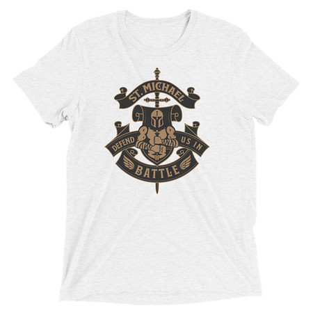 [ID: 162-G484] Defend us in battle - Knight with sword Unisex Tri-Blend T-Shirt