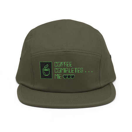 [ID: 92-G397] Coffee Completes Me - Neon Heart 5 Panel Cap