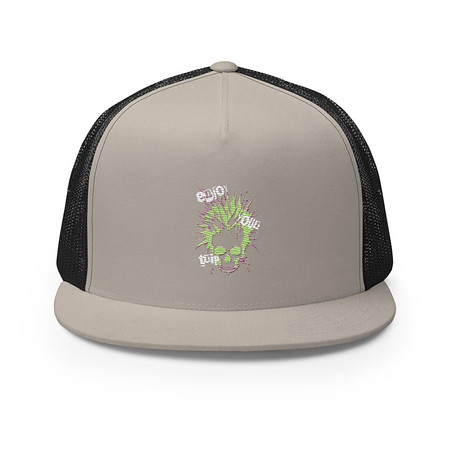 [ID: 100-G3] 'Enjoy Your Trip' Punk Skull 5 Panel Trucker Cap