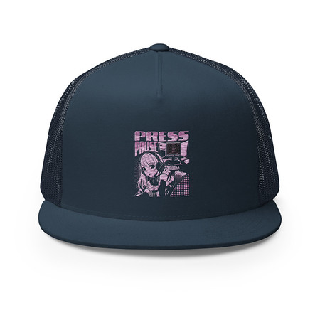 [ID: 100-G4] 'Press Pause' Anime Gaming 5 Panel Trucker Cap