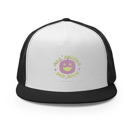 [ID: 100-G44] All Fangs No Bite - Halloween 5 Panel Trucker Cap