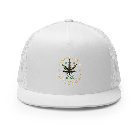 [ID: 100-G55] Always Happy - Cannabis 5 Panel Trucker Cap