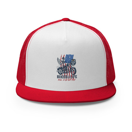 [ID: 100-G65] American Biker for Life 5 Panel Trucker Cap