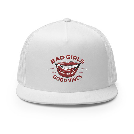 [ID: 100-G126] Bad Girls Good Vibes - Sexy Lips 5 Panel Trucker Cap