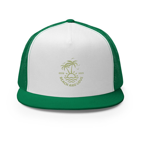 [ID: 100-G161] Beach and Love 5 Panel Trucker Cap