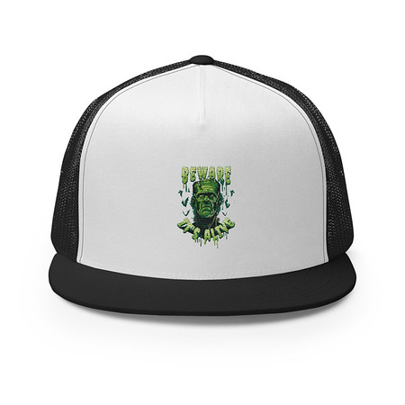 [ID: 100-G197] Beware of Frankenstein - Scary Halloween 5 Panel Trucker Cap
