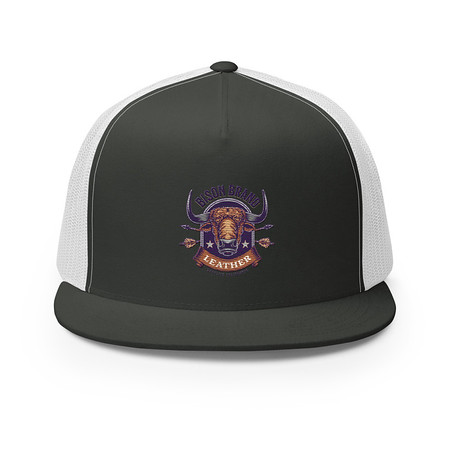 [ID: 100-G211] Bison Brand Leather - Animal 5 Panel Trucker Cap