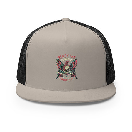 [ID: 100-G225] BLACK INK TATTOO 5 Panel Trucker Cap
