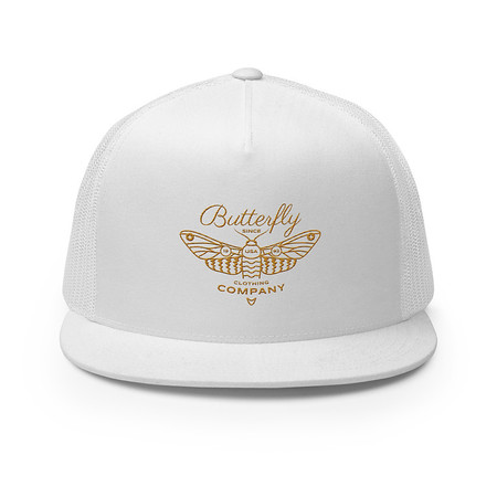 [ID: 100-G240] Blue Butterfly - Minimal 5 Panel Trucker Cap