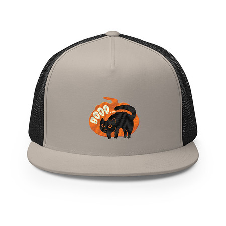 [ID: 100-G251] Boo - Scay Cute Cat 5 Panel Trucker Cap