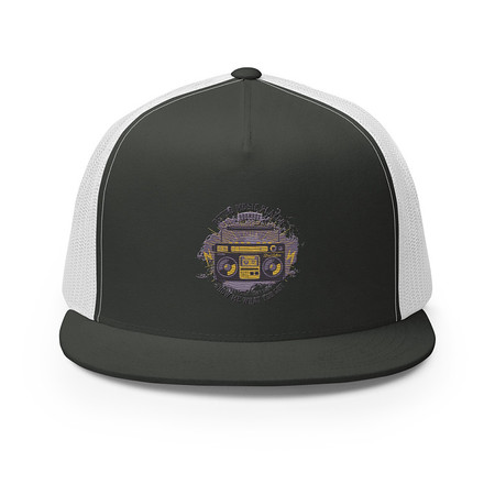 [ID: 100-G253] Boombox Music Player - Retro 5 Panel Trucker Cap