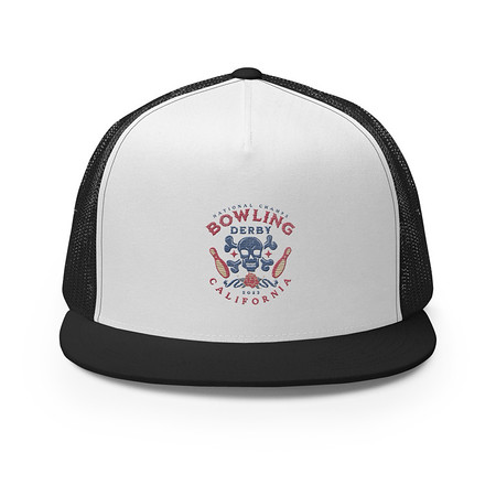 [ID: 100-G276] Bowling Derby Champs - Grunge Skull 5 Panel Trucker Cap