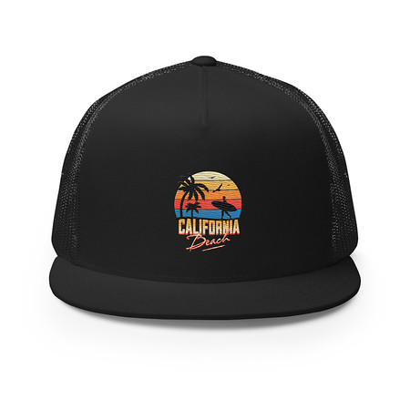 [ID: 100-G312] California Beach - Retro Surf 5 Panel Trucker Cap