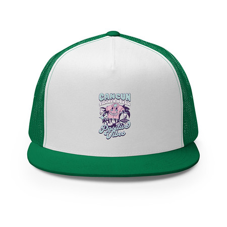 [ID: 100-G330] Cancun Positive Vibes 5 Panel Trucker Cap
