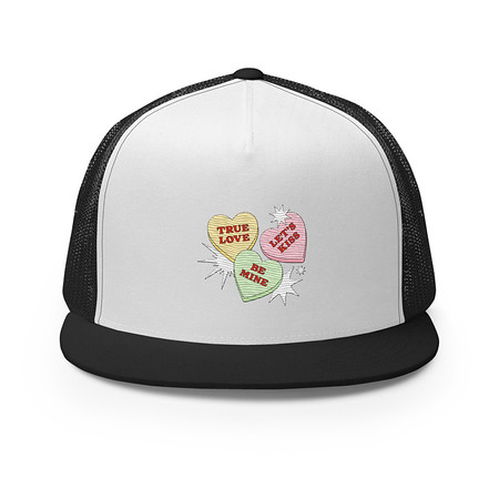 [ID: 100-G331] Candy Hearts - Valentine's Day 5 Panel Trucker Cap