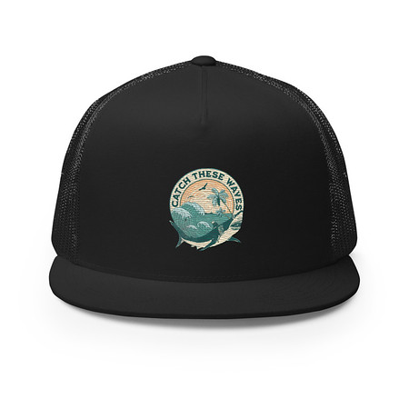 [ID: 100-G345] Catch These Waves Shark  5 Panel Trucker Cap