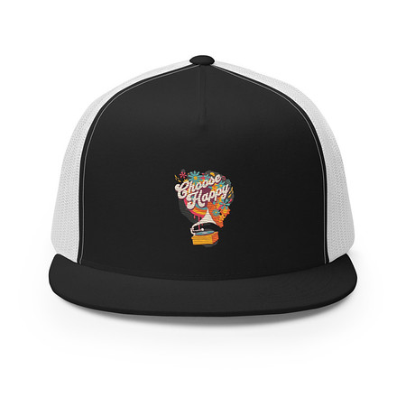 [ID: 100-G370] Choose Happy - Retro Music 5 Panel Trucker Cap
