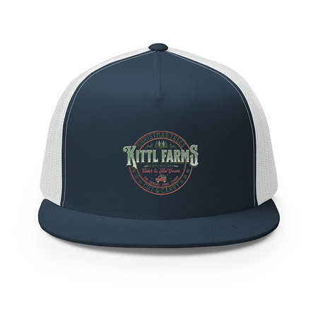 [ID: 100-G376] Christmas Tree Farm - Vintage Holiday Badge 5 Panel Trucker Cap