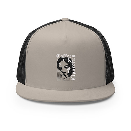 [ID: 100-G392] Coffee & Cigarettes 5 Panel Trucker Cap