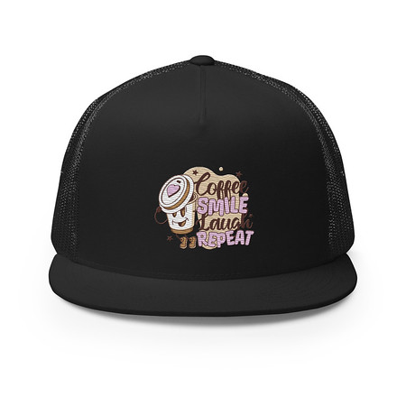 [ID: 100-G402] Coffee is Happiness - Retro Cartoon Mascot 5 Panel Trucker Cap