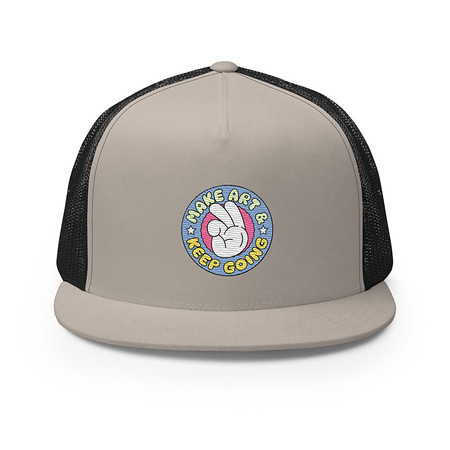 [ID: 100-G408] Colorful Fun Retro Style Badge 5 Panel Trucker Cap