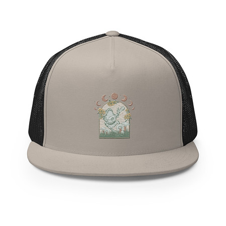 [ID: 100-G426] Cottagecore Frog Botanical 5 Panel Trucker Cap