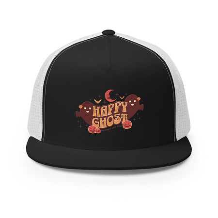 [ID: 100-G452] Cute Happy Ghost 5 Panel Trucker Cap