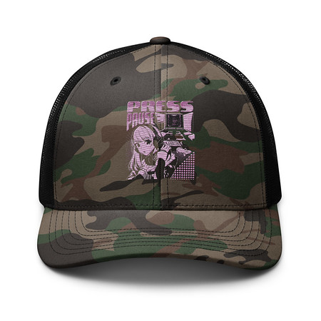 [ID: 680-G4] 'Press Pause' Anime Gaming Camouflage Trucker Hat